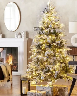 Sneklædt juletræ LED MIETTE 180 cm Hvid