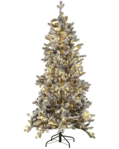Sneklædt juletræ LED TATLOW 180 cm Grøn