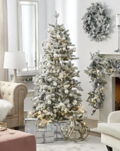 Sneklædt juletræ LED TATLOW 180 cm Grøn
