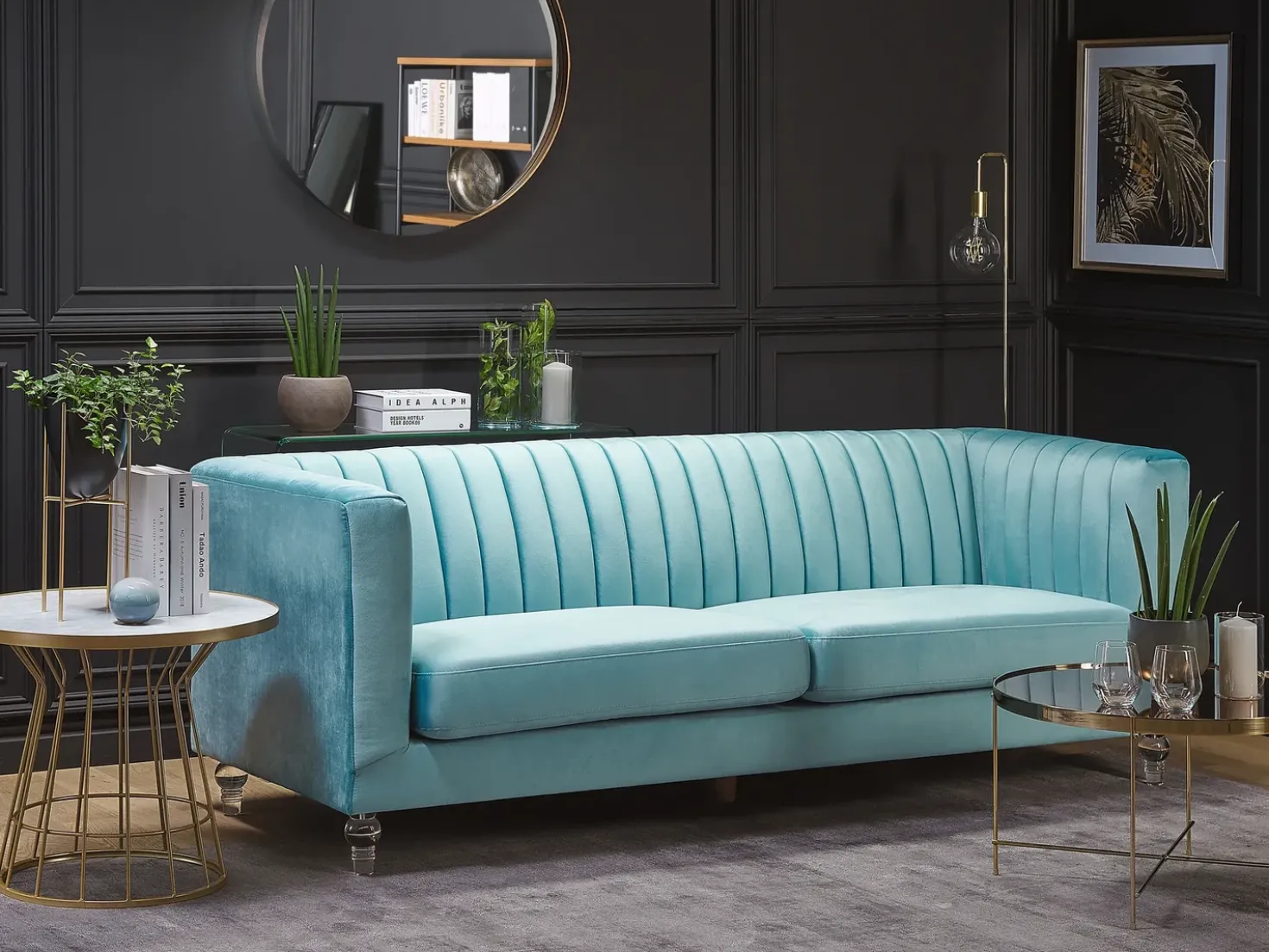 Sofa 3 personers ARVIKA Velour Himmelblå