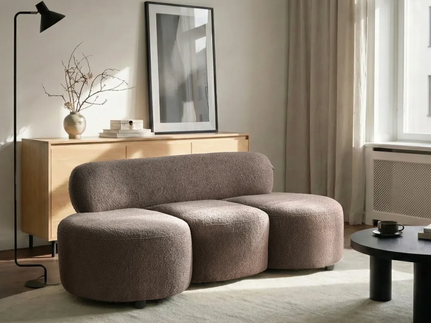 Sofa 3 personers BLAVAND Boucle Brungrå