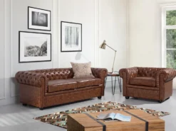 Sofa 3 personers CHESTERFIELD Kunstlæder Guldbrun