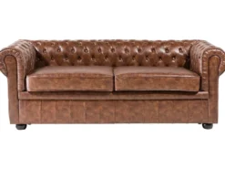 Sofa 3 personers CHESTERFIELD Kunstlæder Guldbrun
