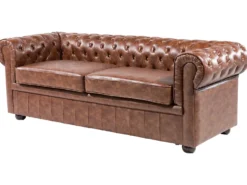 Sofa 3 personers CHESTERFIELD Kunstlæder Guldbrun