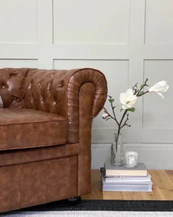 Sofa 3 personers CHESTERFIELD Kunstlæder Guldbrun
