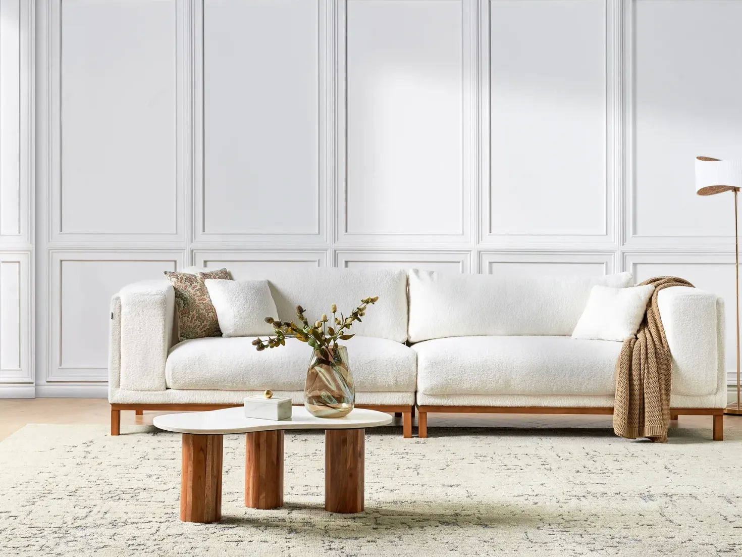 Sofa 4 personers VENG Boucle Cremehvid