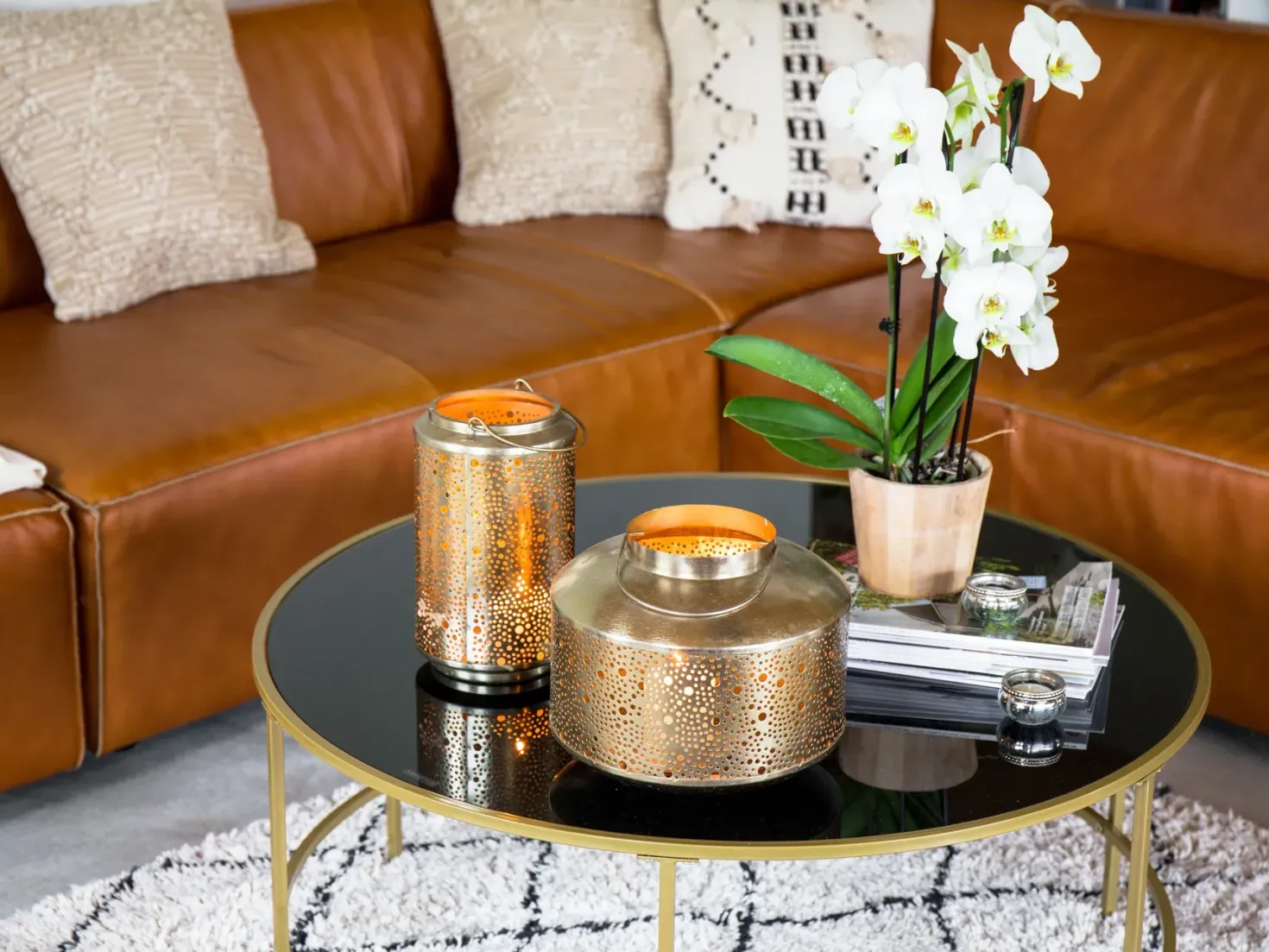 Sofabord FLORENCE Glas Sort/guld