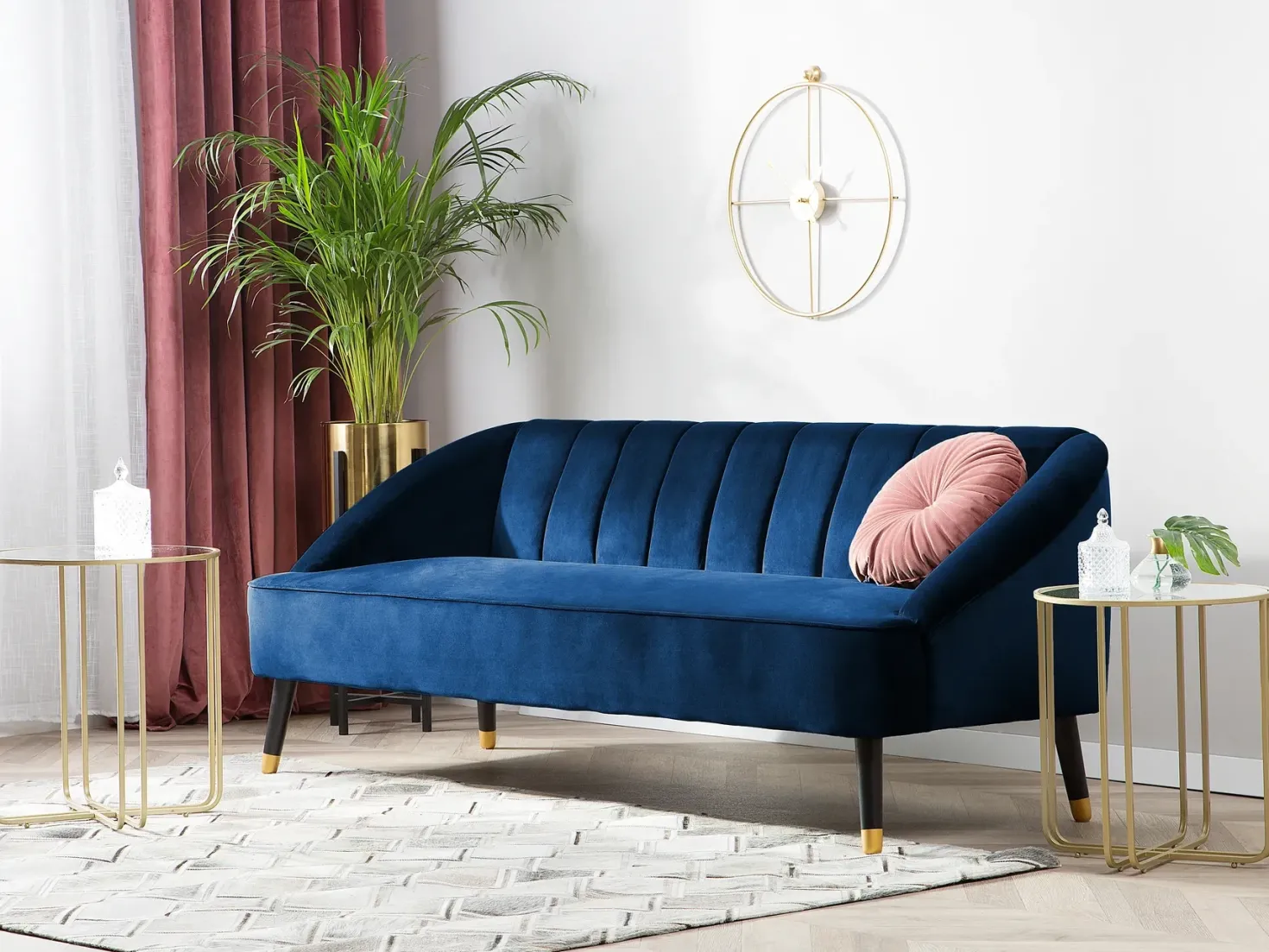Sofa 3 personers ALSVAG Velour Navy Blå