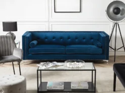 Sofa 3 personers AVALDSENES Velour Navy Blå