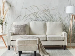 Sofa 3 personers AVESTA Boucle Hvid med fodskammel