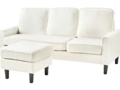 Sofa 3 personers AVESTA Boucle Hvid med fodskammel
