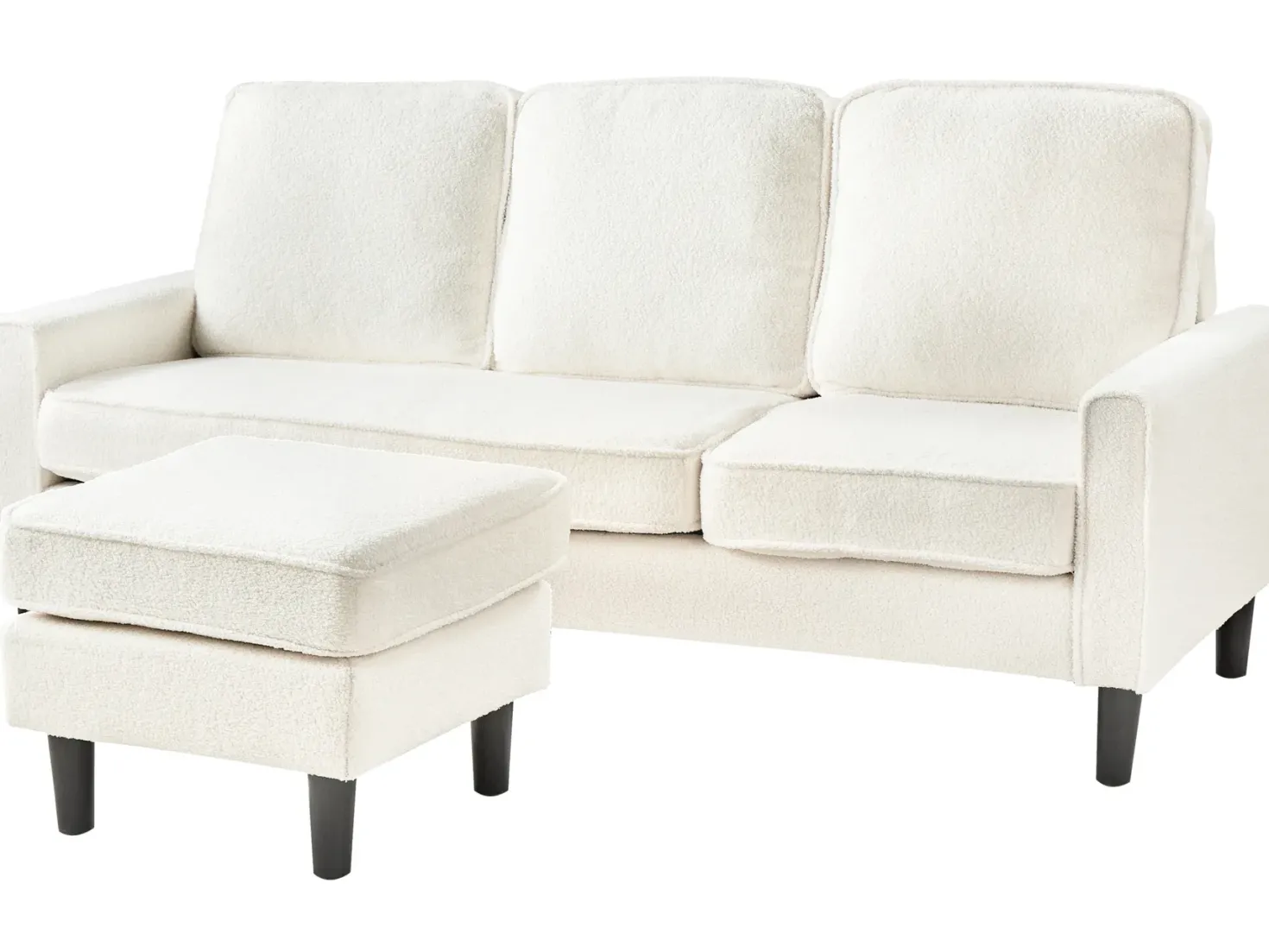 Sofa 3 personers AVESTA Boucle Hvid med fodskammel