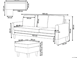Sofa 3 personers AVESTA Boucle Hvid med fodskammel