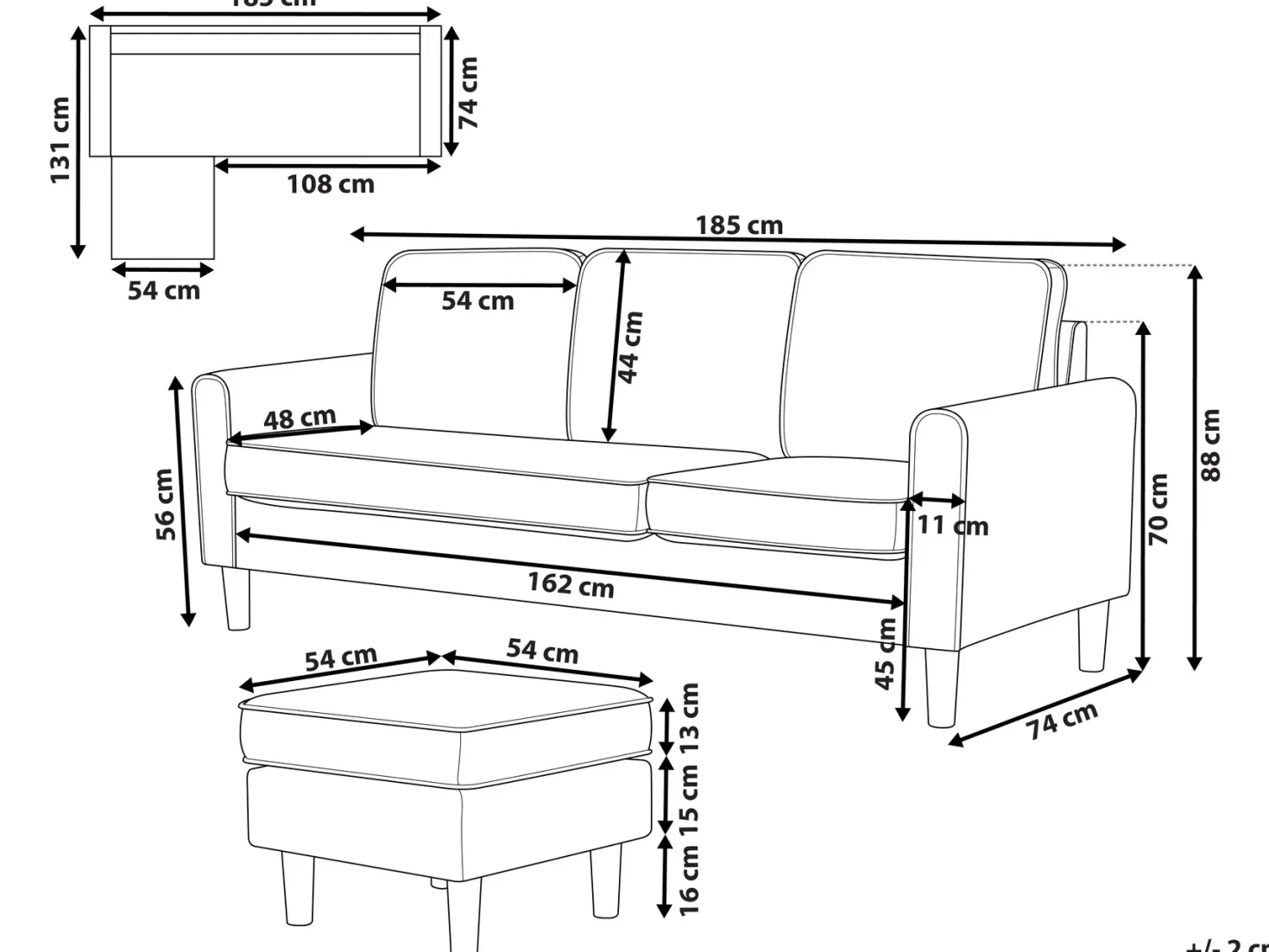 Sofa 3 personers AVESTA Boucle Hvid med fodskammel