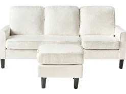 Sofa 3 personers AVESTA Boucle Hvid med fodskammel