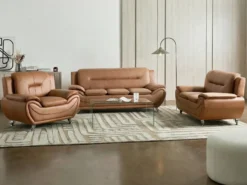 Sofa 3 personers LEIRA Kunstlæder Guldbrun