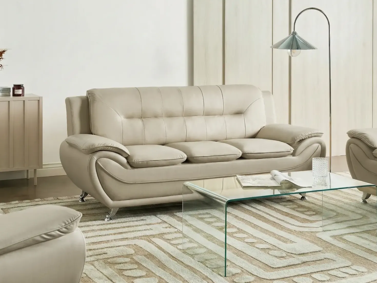 Sofa 3 personers LEIRA Kunstlæder Beige