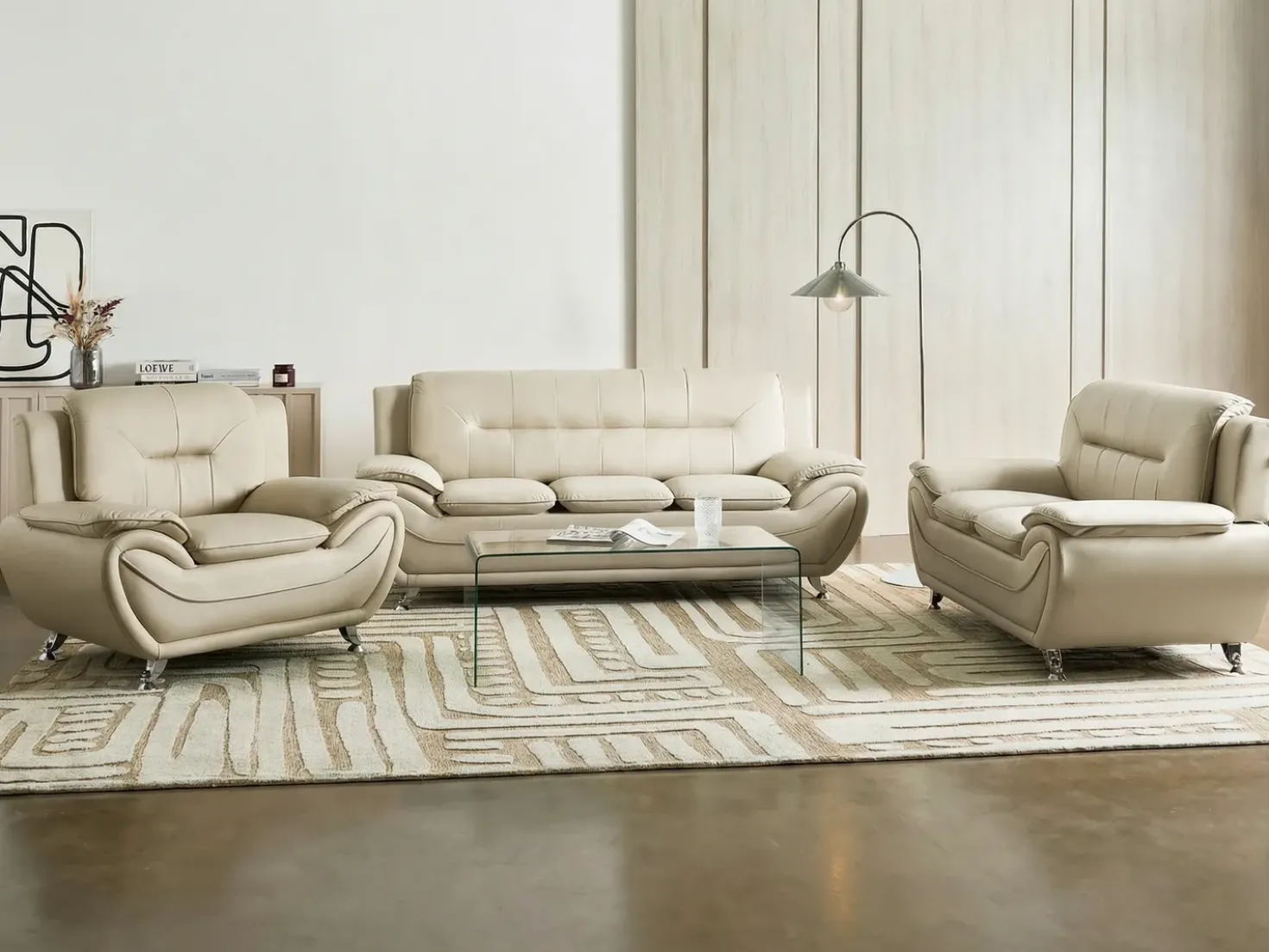 Sofa 3 personers LEIRA Kunstlæder Beige