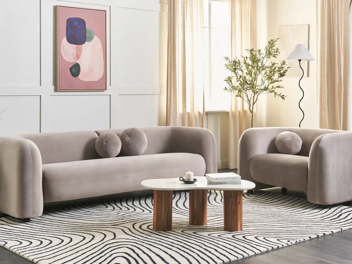 Sofa 3 personers LEIREN Velour Brungrå