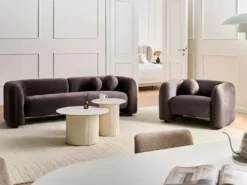 Sofa 3 personers LEIREN Velour Mørkebrun
