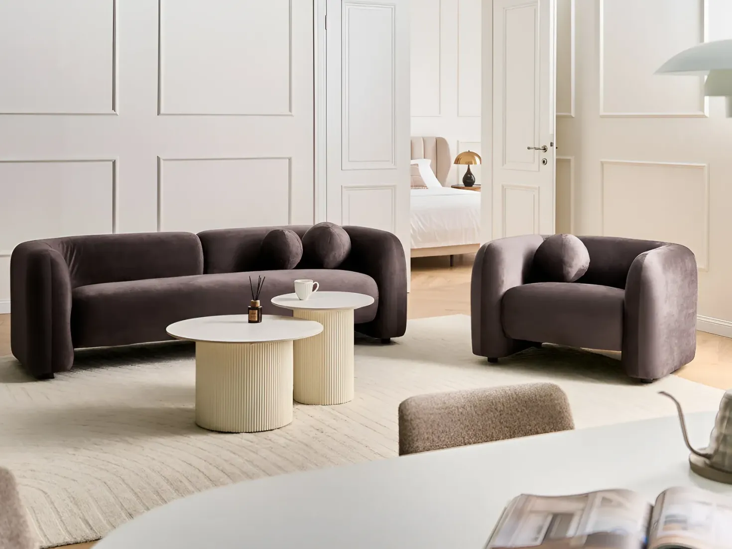 Sofa 3 personers LEIREN Velour Mørkebrun