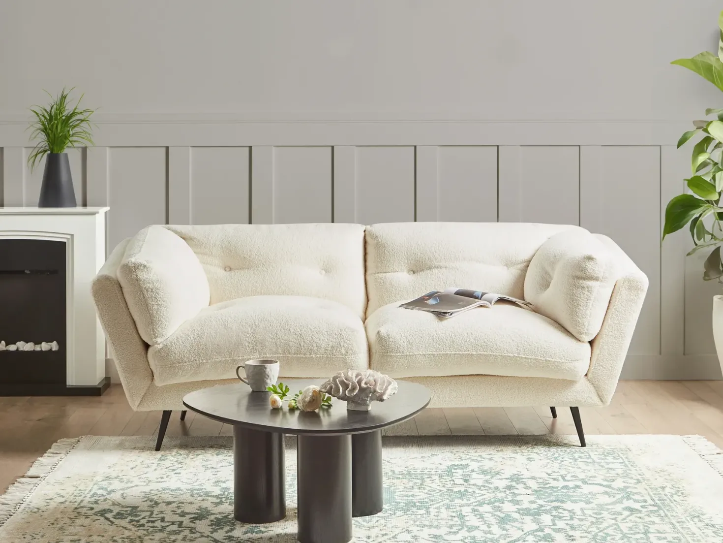 Sofa 3 personers LENVIK Boucle Hvid