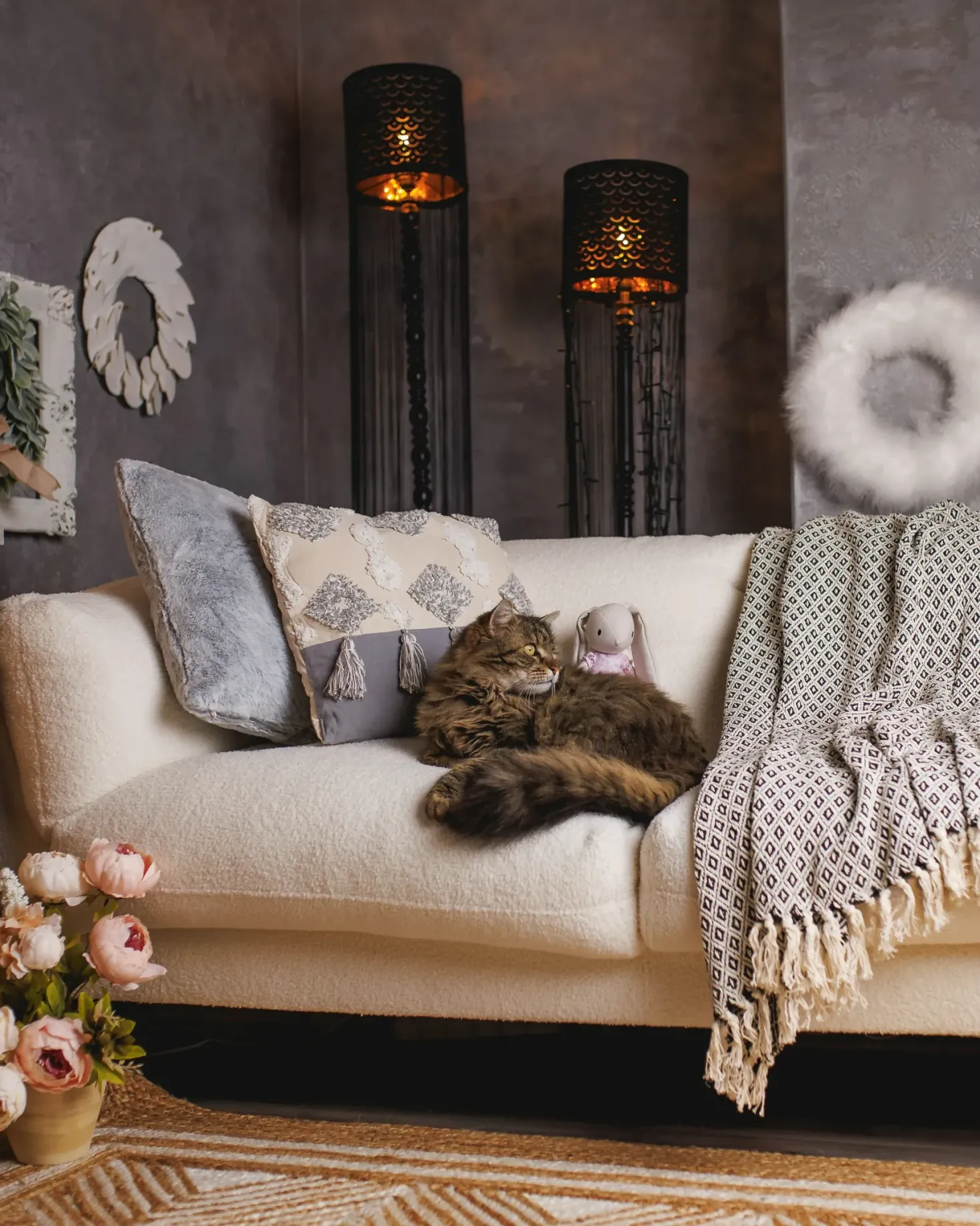 Sofa 3 personers LENVIK Boucle Hvid