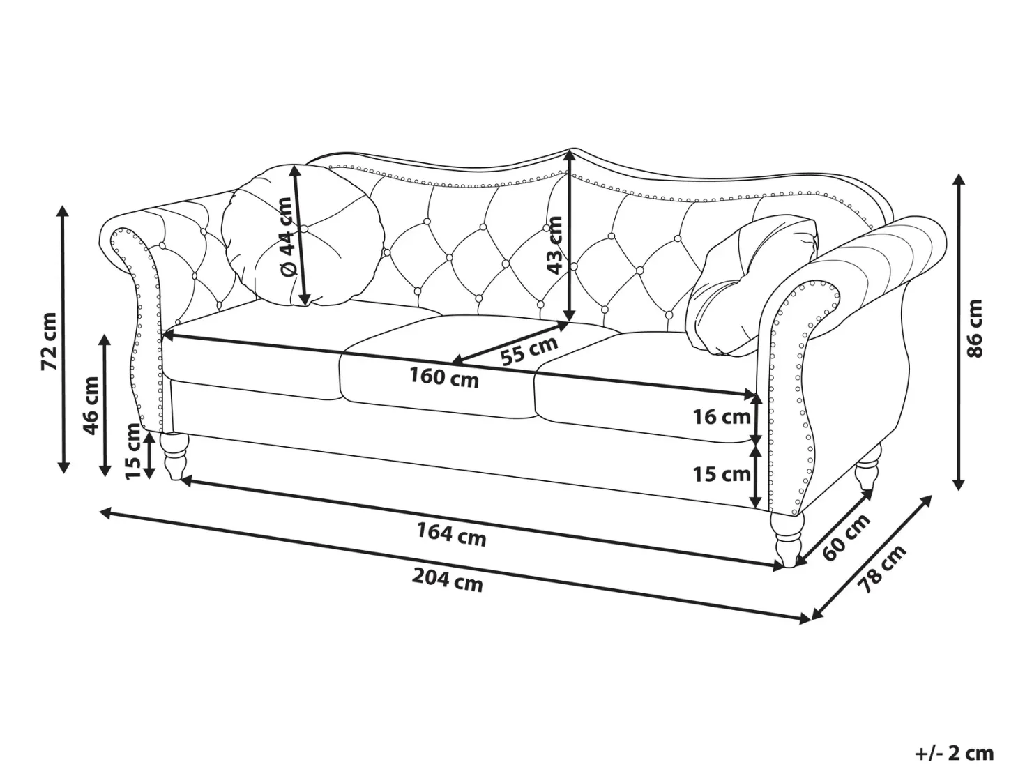 Sofa 3 personers SKIEN Velour Brungrå