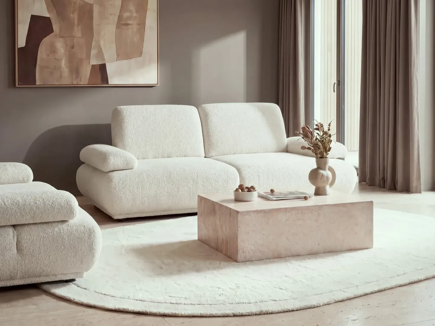 Sofasæt 5 personers NACKA Boucle Cremehvid