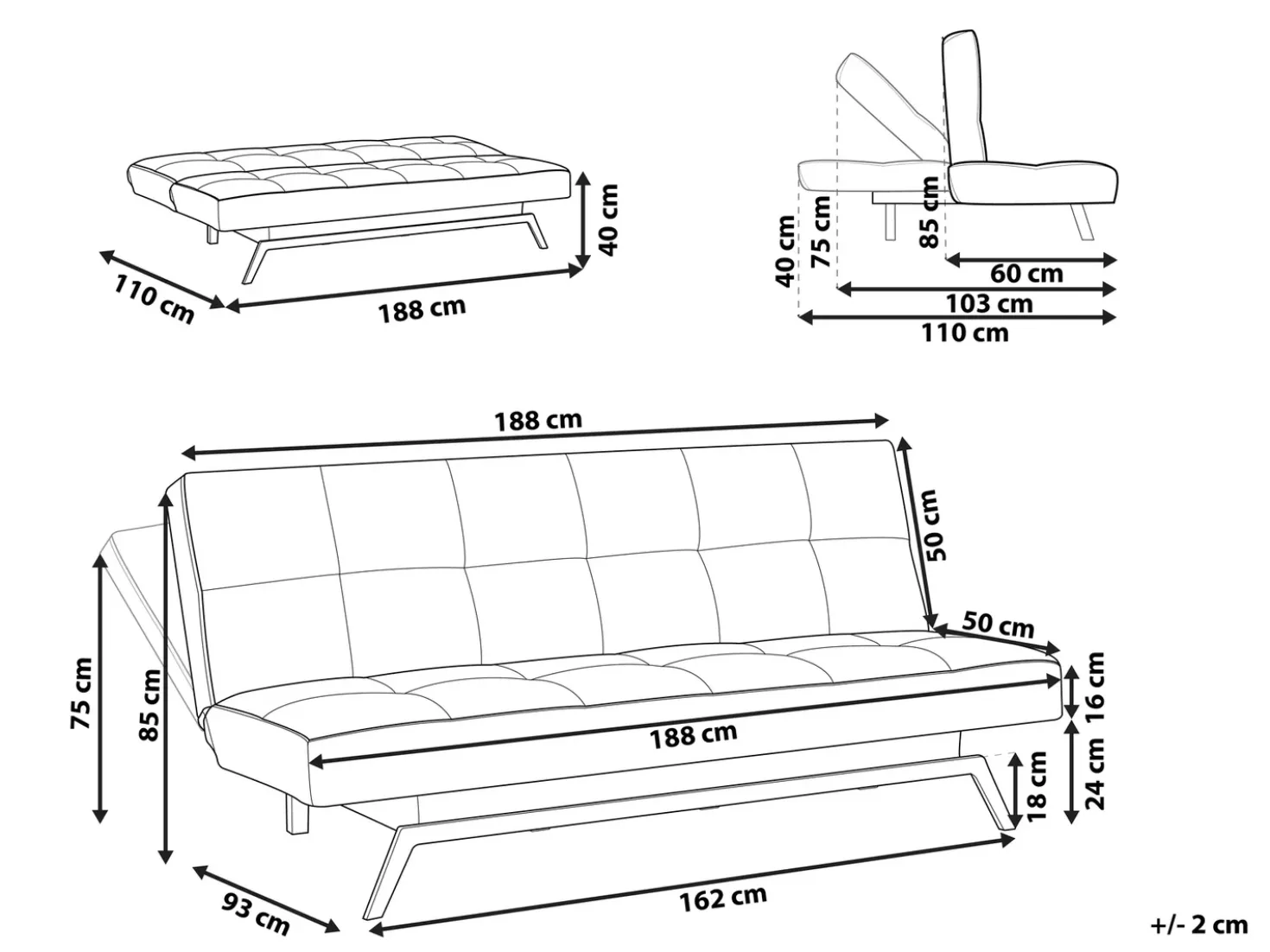 Sovesofa 3 personers LEEDS Multifarvet