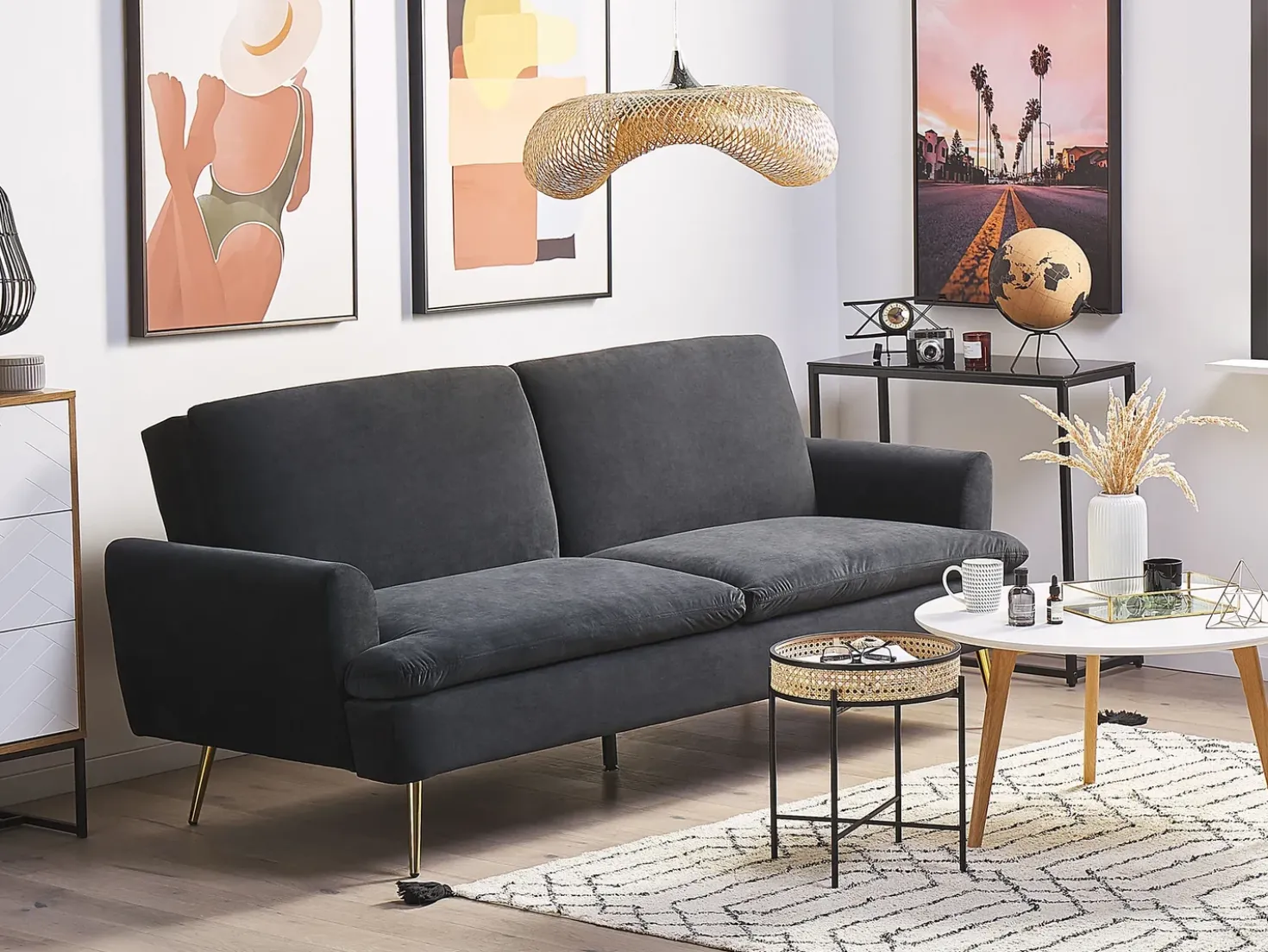 Sovesofa 3 personers VETTRE Velour Sort