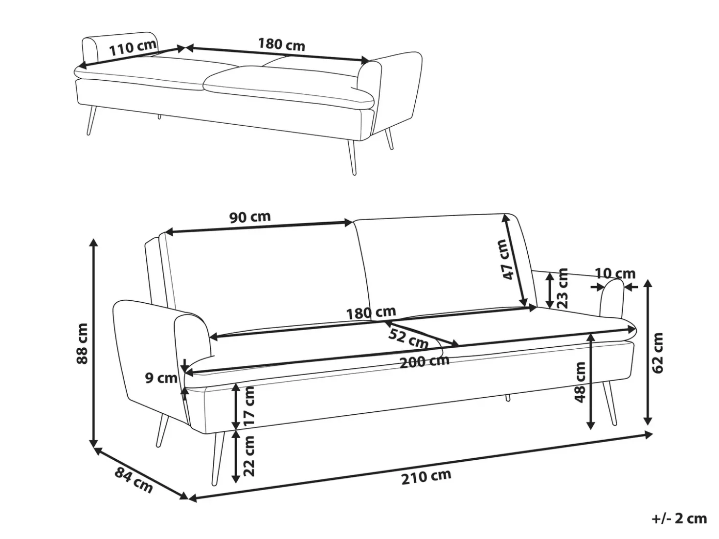 Sovesofa 3 personers VETTRE Velour Sort