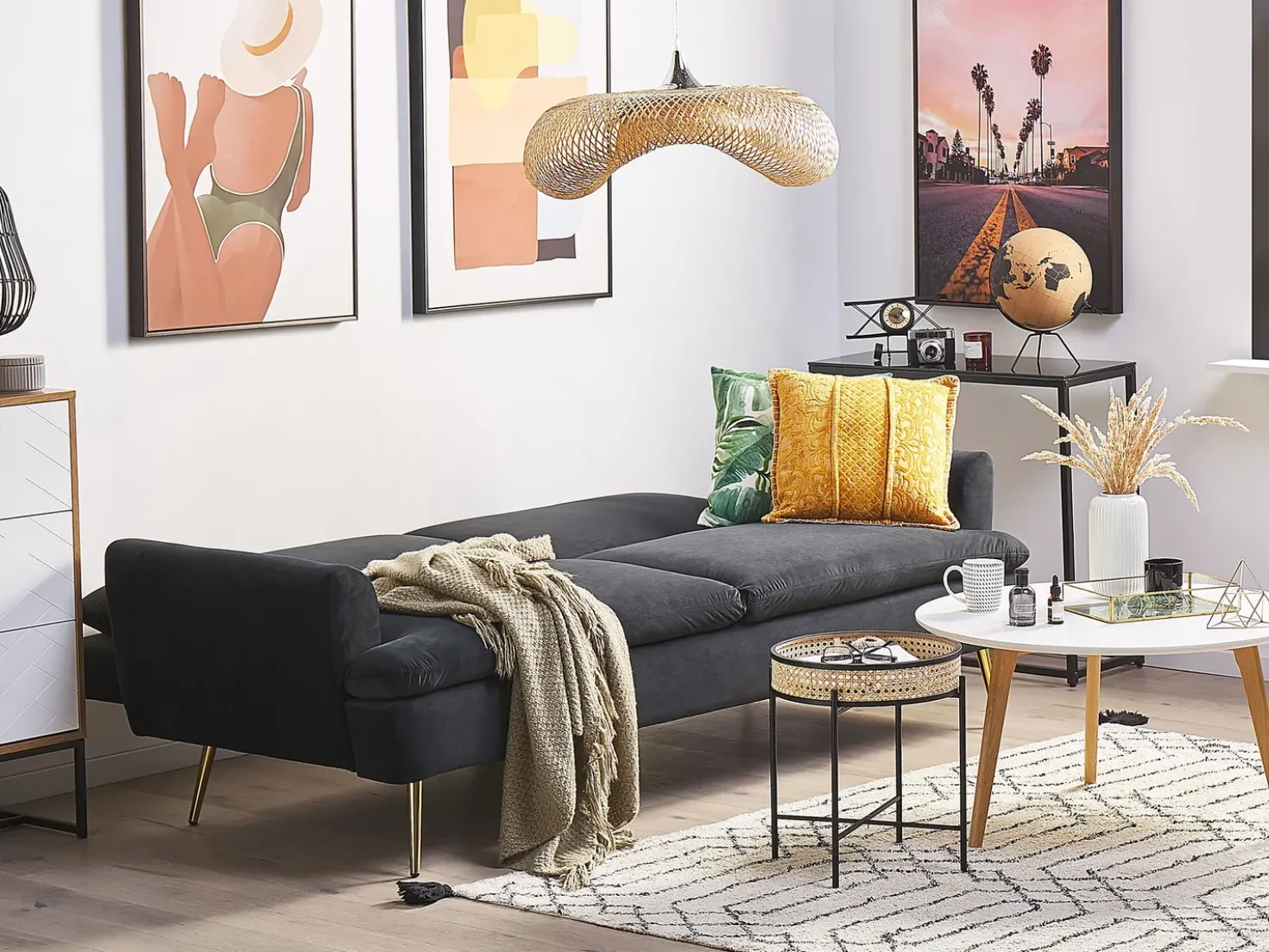 Sovesofa 3 personers VETTRE Velour Sort