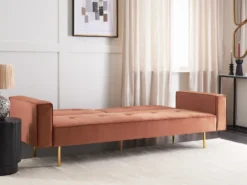 Sovesofa 3 personers VISNES Velour Guldbrun