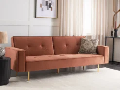 Sovesofa 3 personers VISNES Velour Guldbrun
