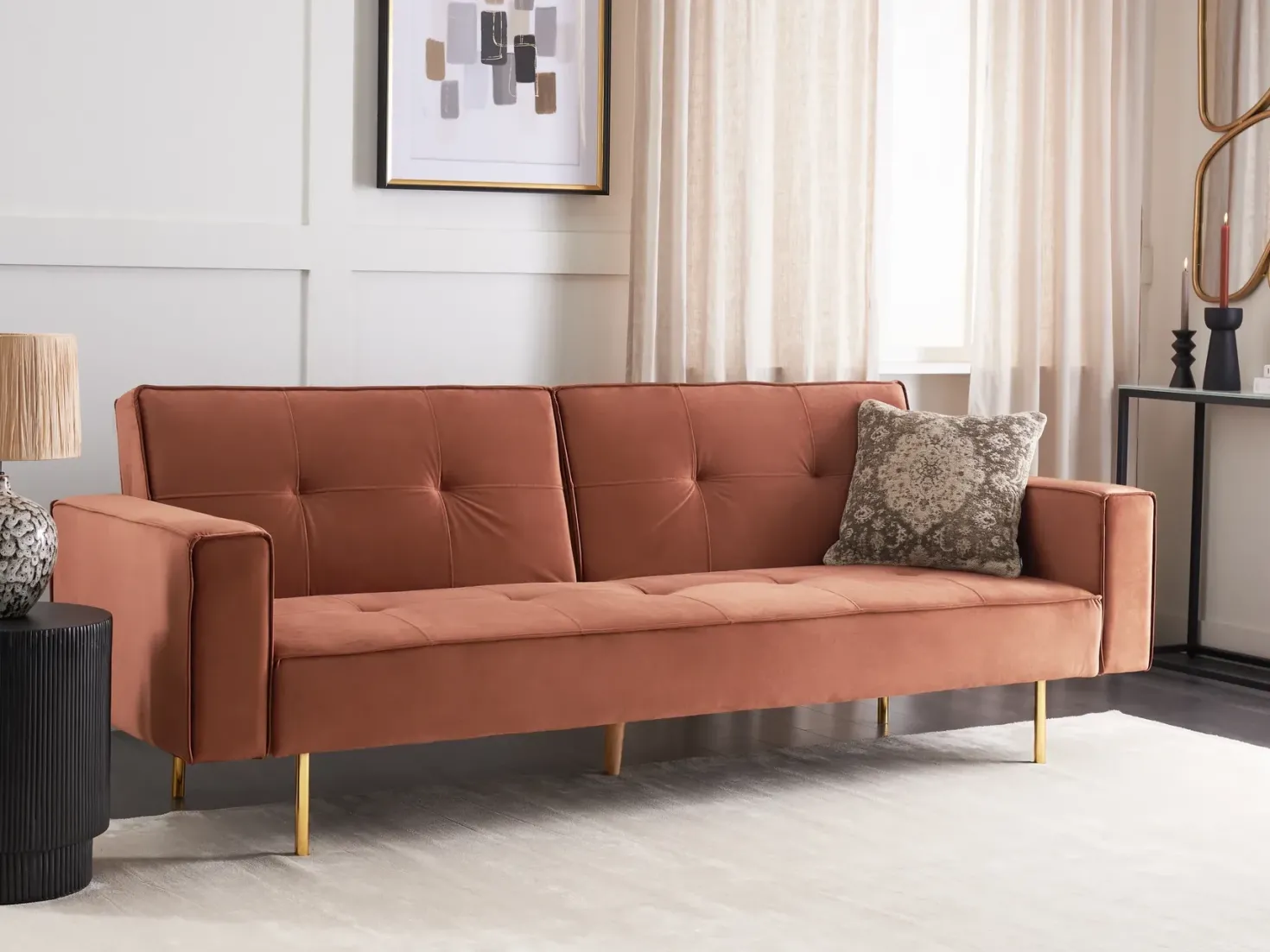Sovesofa 3 personers VISNES Velour Guldbrun