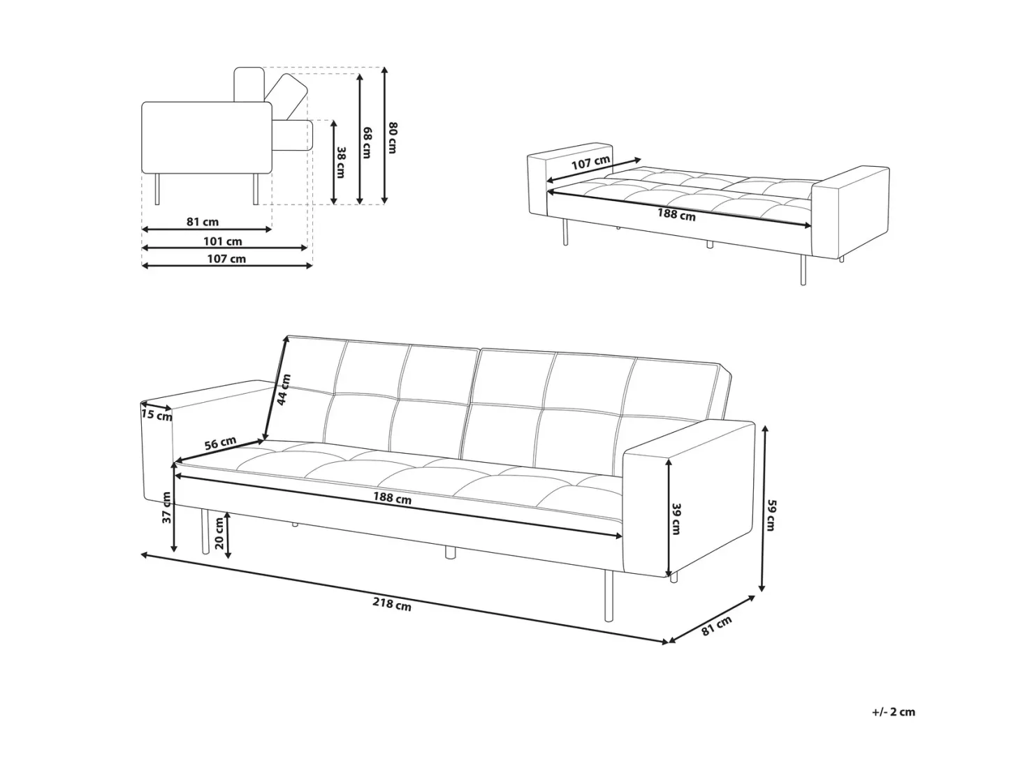 Sovesofa 3 personers VISNES Velour Guldbrun