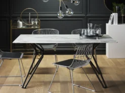 Spisebord BALLINA Hvid marmor 160 cm 90 cm Hærdet glas