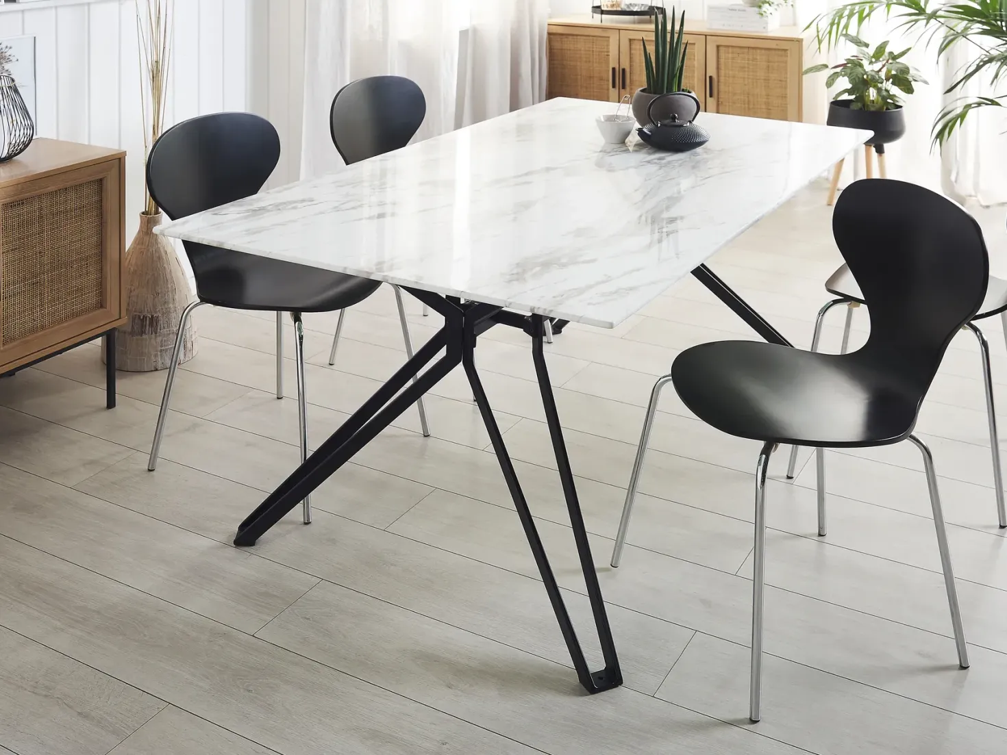 Spisebord BALLINA Hvid marmor 160 cm 90 cm Hærdet glas