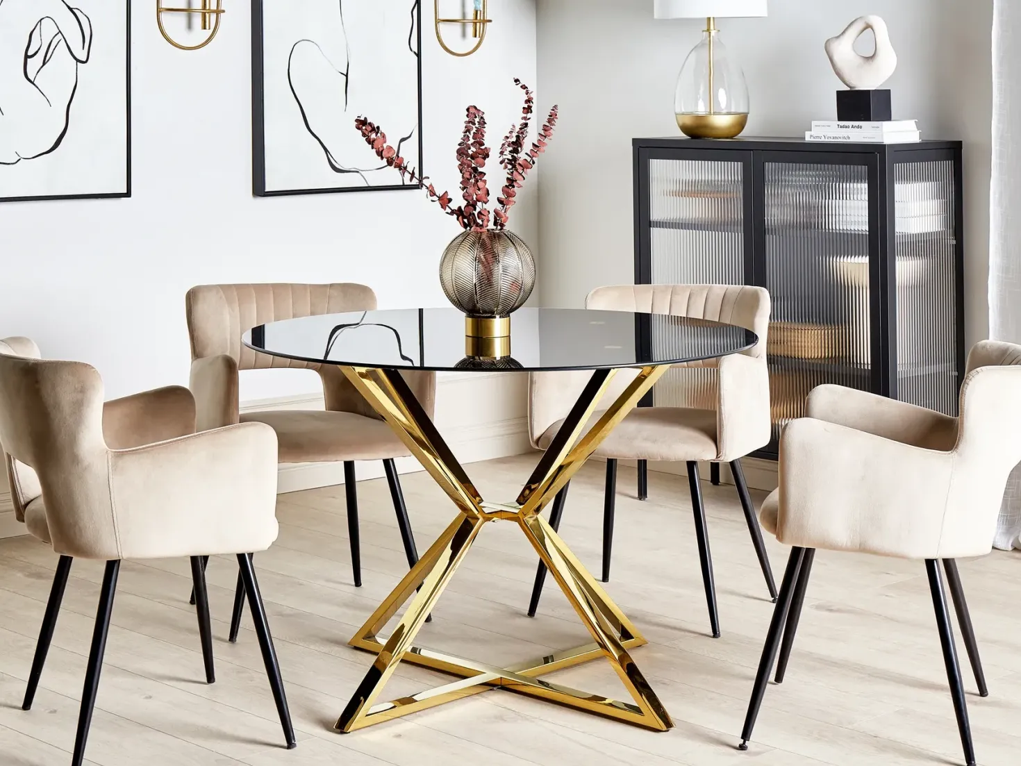 Spisebord BOSCO Sort 105 cm 105 cm Hærdet glas