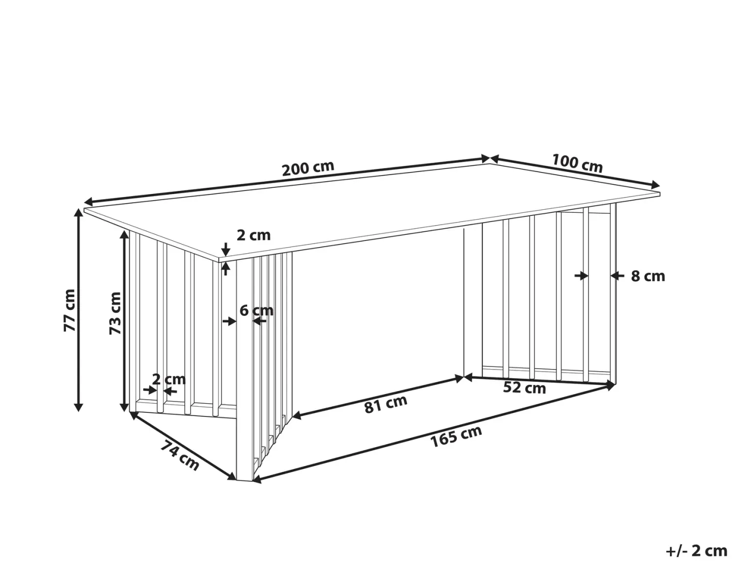 Spisebord LEANDRA Lys ask 200 cm 100 cm