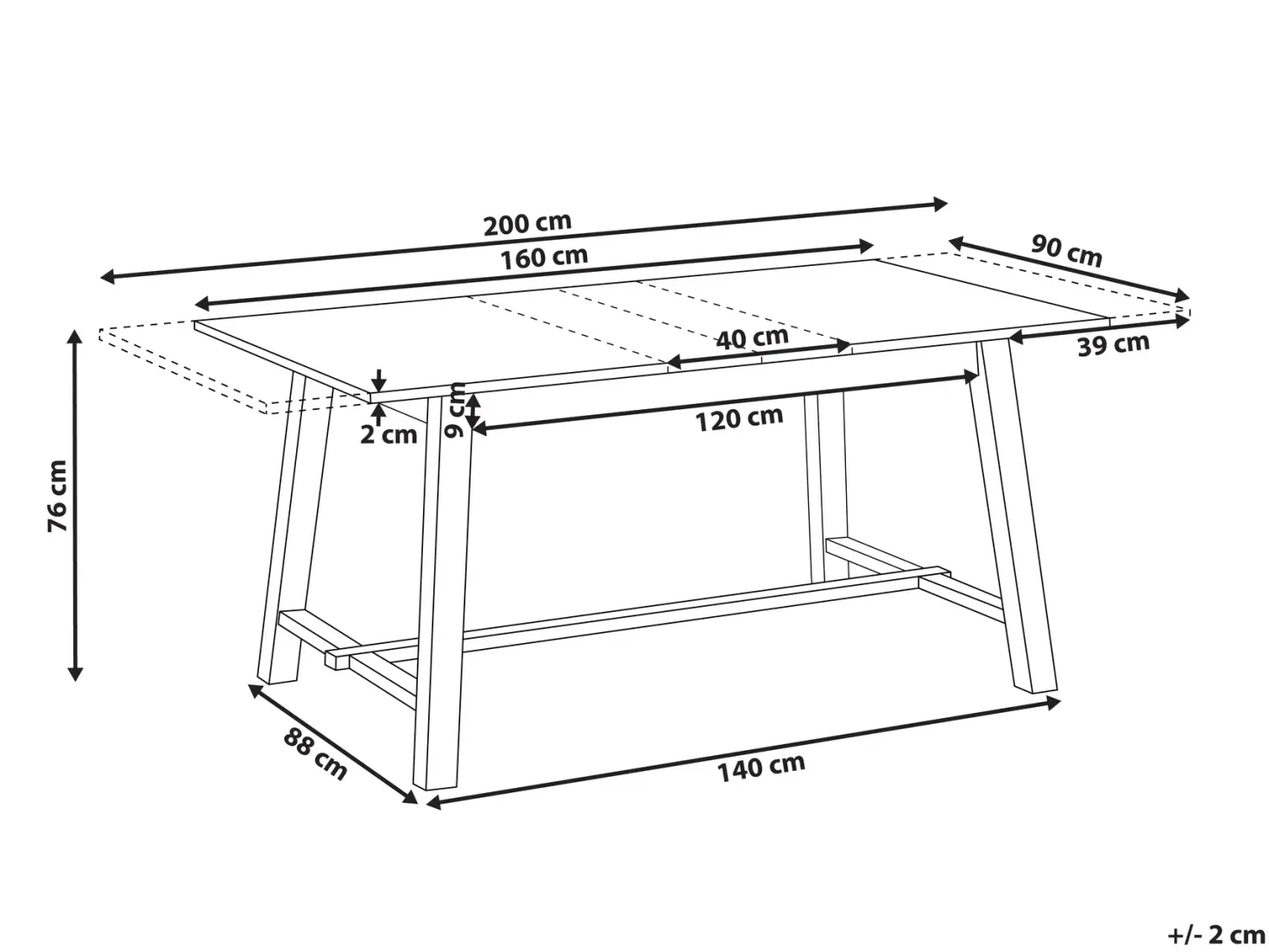 Spisebord med udtræk BARNES Lys ask 160/200 cm 90 cm