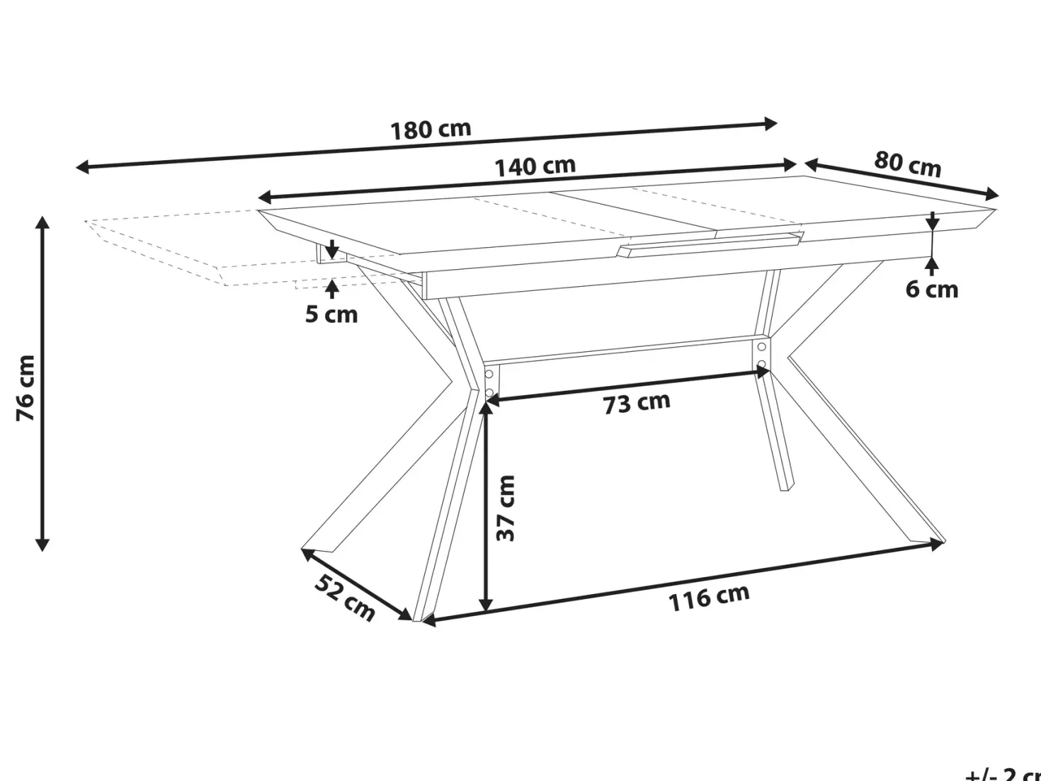 Spisebord med udtræk BENSON Lysegrå 140/180 cm 80 cm