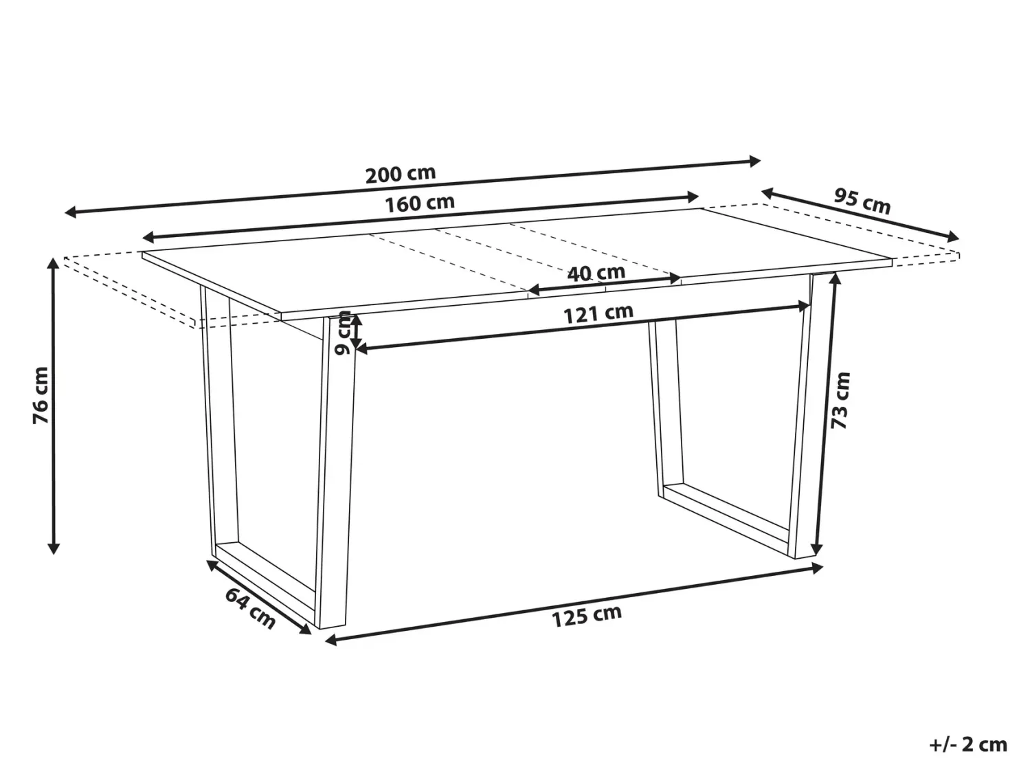 Spisebord med udtræk CAMDEN Mørk ask 160/200 cm 95 cm