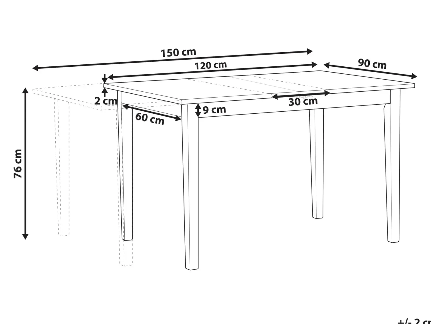 Spisebord med udtræk HOUSTON Lysebrun/hvid 120/150 cm 90 cm Fyretræ