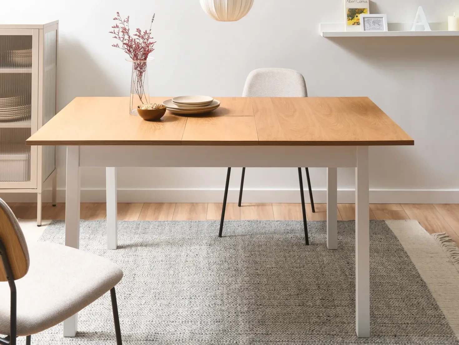 Spisebord med udtræk HOUSTON Lysebrun/hvid 120/150 cm 90 cm Fyretræ