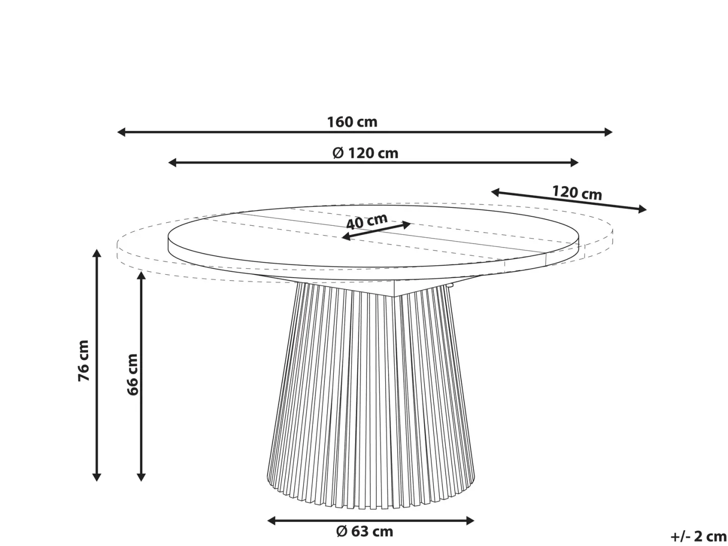 Spisebord med udtræk MOORE Lys ask 120/160 cm 120 cm