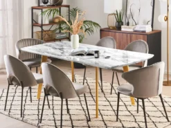 Spisebord med udtræk MOSBY Marmor/guld 160/200 cm 90 cm