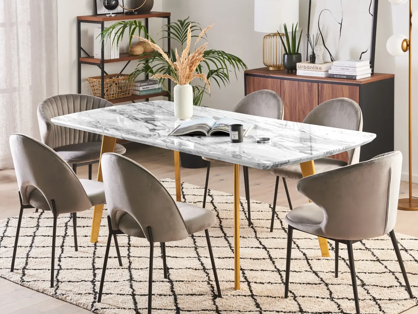 Spisebord med udtræk MOSBY Marmor/guld 160/200 cm 90 cm
