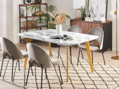 Spisebord med udtræk MOSBY Marmor/guld 160/200 cm 90 cm